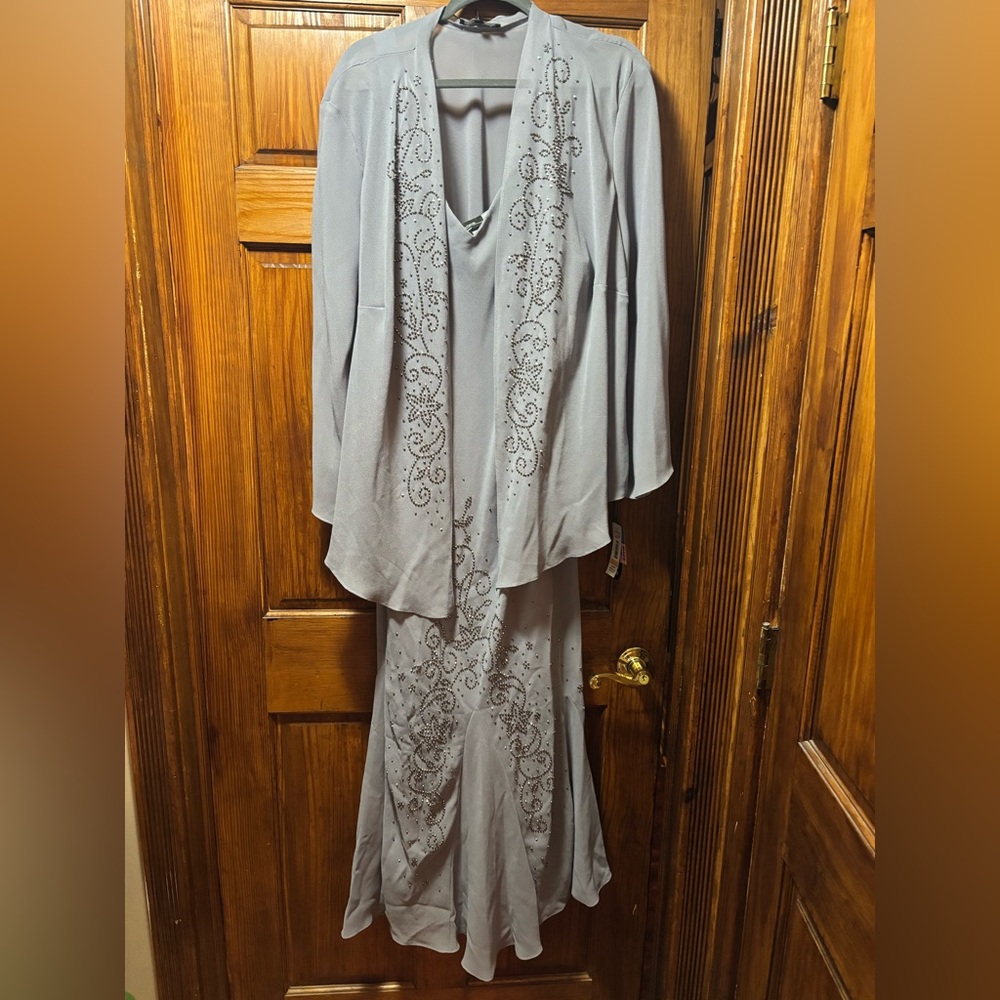 R&M Richards Dusty Blue Embellished Mother of the Bride Dress Set